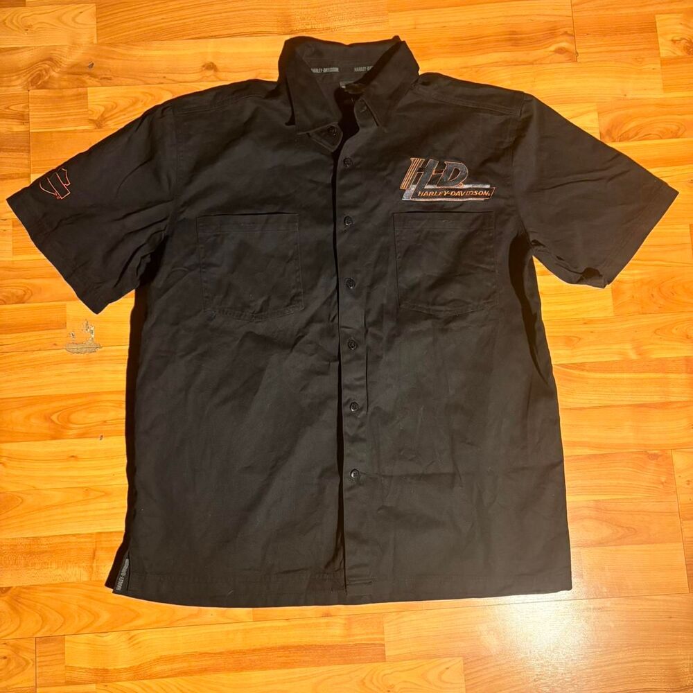 Vintage Harley Davidson Black Button Up Shirt Size L Biker Motorcycle